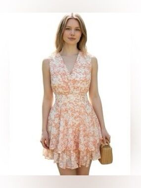 NWT: Japna Peaches & Cream Floral Mini Tiered Dress